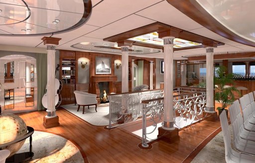 A visual rendering of the unique interior on board expedition yacht LEGEND