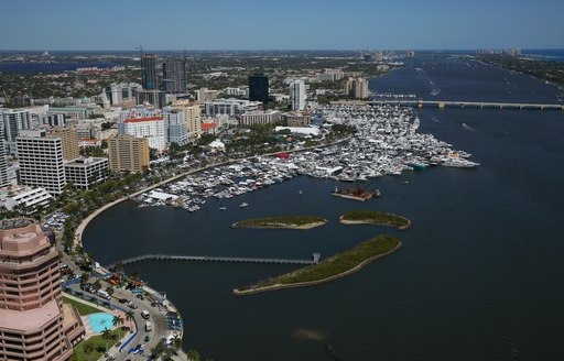 Aerial view of marinas at Palm beach, Florida.