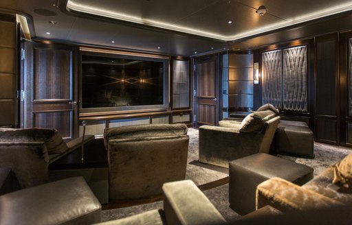 newly refitted cinema room aboard charter yacht AQUILA