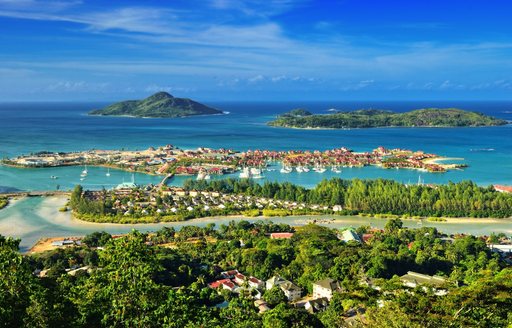 Elevated view looking out over the Seychelles