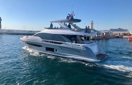 Yacht cruises along the water at 2019 Cannes Yachting Festival 