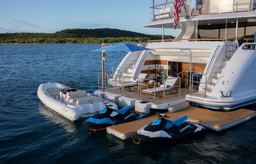 Beach club and toys on board charter yacht SKYLER