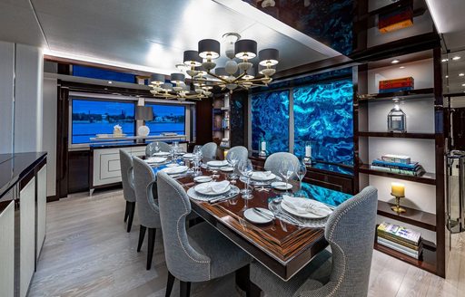 Formal dining area onboard charter yacht TC 