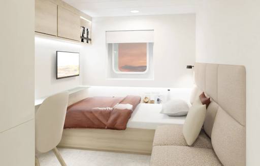 Project RV11000 cabin rendering with berth and desk