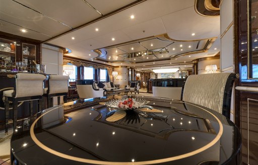 The art deco interior furnishings on board superyacht 'Mine Games'