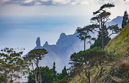 View over mist and mountains in South Atlantic Islands