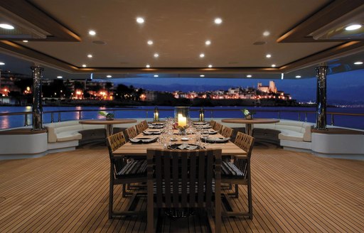 The exterior dining section of superyacht MARAYA