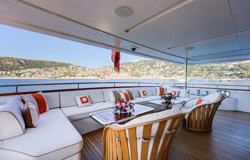 Exterior seating onboard charter yacht NELA