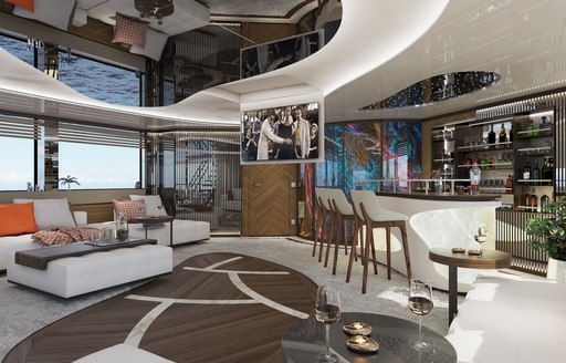 Wet bar onboard charter yacht ETERNAL SPARK with seating and stools