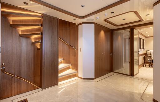 Charter yacht SOLAFIDE interiors and staircase