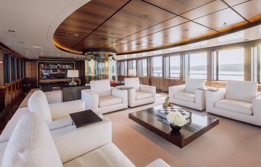 Charter yacht ATLAS interior lounge with large windows