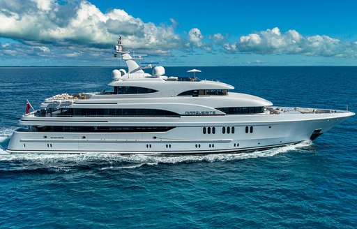 Charter yacht MARGUERITE underway, surrounded by sea