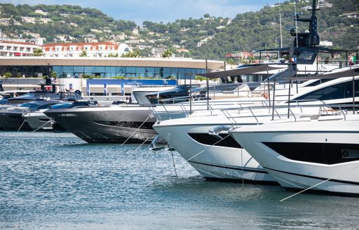 Motor yachts berthed at Cannes Yachting Festival