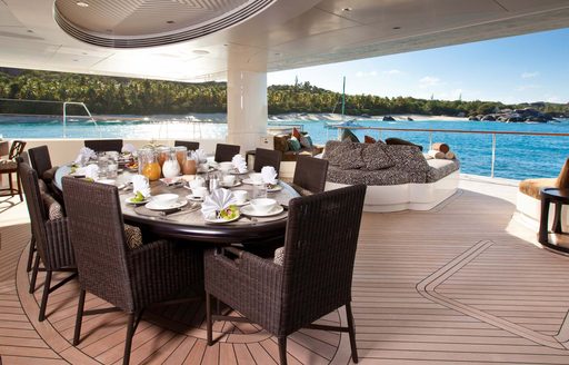 Charter yacht HEMISPHERE exteriors with dining table