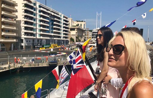 Charter guests watching the Monaco Grand Prix 2018 from the comfort of a superyacht