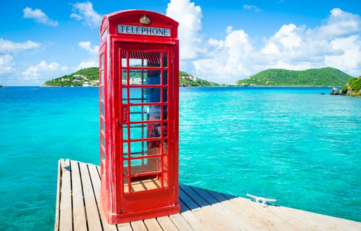 Red telephone box on a pontoon in the British Virgin Islands