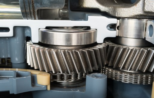 Close up of mechanical cogs on board a superyacht