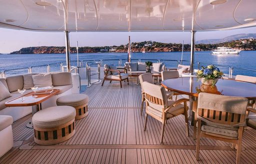 Charter yacht OAK sun deck with seating arrangements