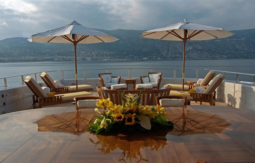 Loungers on the deck of superyacht OASIS