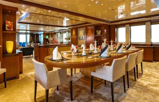 Charter yacht RARE FIND interior dining area