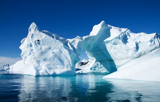 A large mound of snow on a rock formation in Antarctica