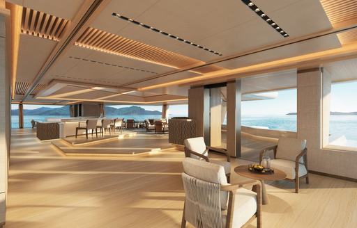 Interior rendering with seats onboard superyacht charter REV OCEAN 