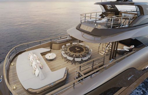 Overview of the aft decks onboard superyacht charter RAJA