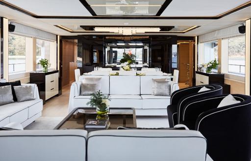 The monochrome interior of superyacht Ghost II