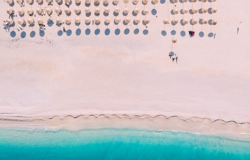 Aerial view of Myrtos beach greece