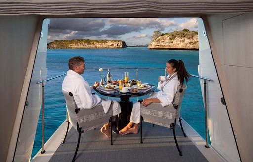 breakfast on balcony on superyacht 