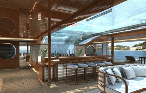 A graphic rendering of the beach club of superyacht VERTIGO