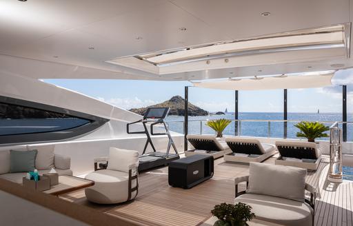 Sun deck onboard charter yacht MINE GAMES