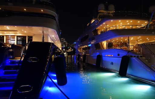 Superyachts berthed next to each other at this year's Superyacht Show in Miami