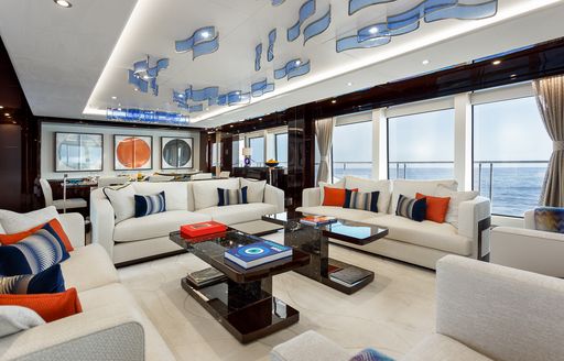 Main salon on board charter yacht No. 9