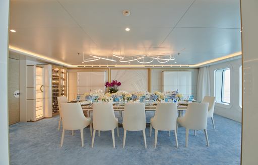Formal dining on board charter yacht CORAL OCEAN