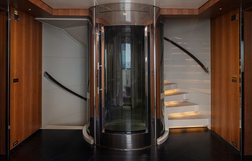 Charter yacht TALEYA overview of elevator in lobby