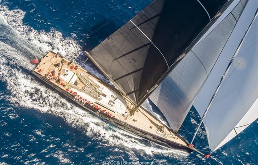 Aerial view of superyacht in Loro Piana superyacht regatta