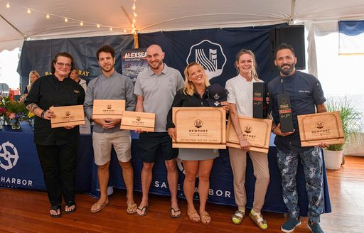 Line of winners and plaques at Newport Charter Yacht Show