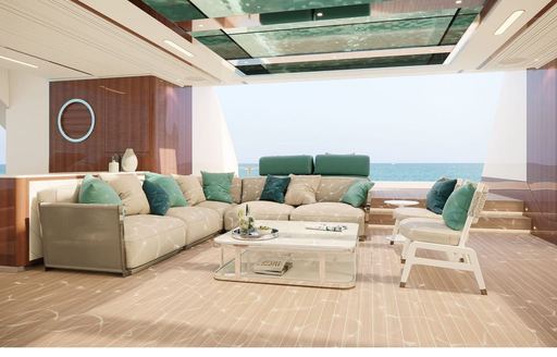 Charter yacht ROSE D'OR beach club with lounge seating