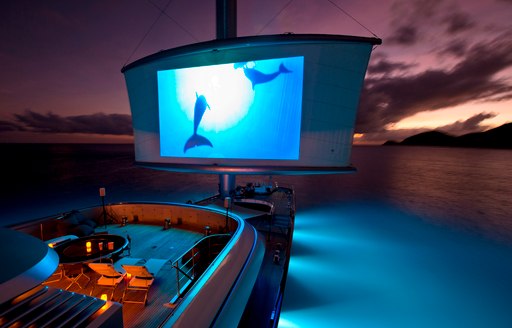 alfresco cinema set up on board sailing yacht ‘Maltese Falcon’ 