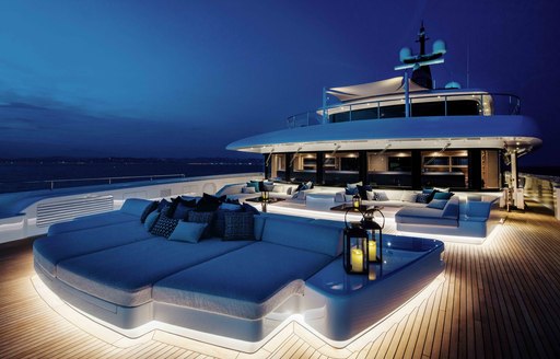 illuminated foredeck of luxury yacht lady jorgia