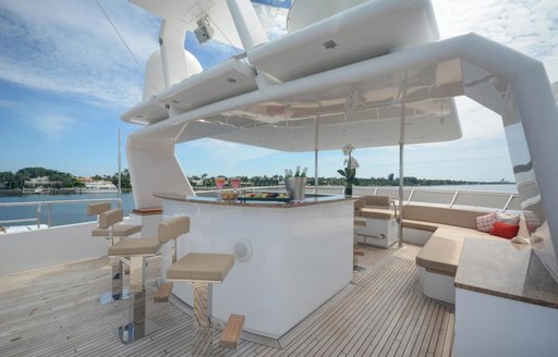 An exterior bar found on the sundeck of luxury yacht BRIO