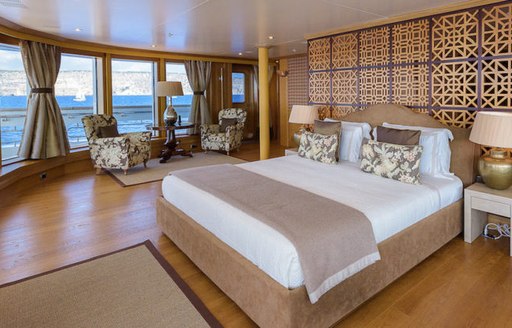 beautifully-styled master suite with oriental design influences on board motor yacht BOADICEA 