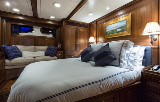 The master cabin on board luxury sailing yacht MARAE