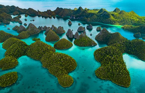 Aerial view looking down over Raja Ampat
