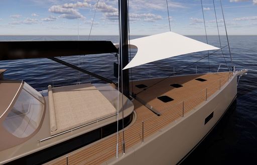 Charter yacht FITZROVIA bow rendering with bimini 