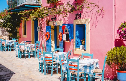 A bright pink building in Corfu