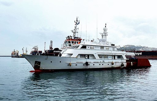 superyacht number nine, originally called superyacht commitment, underway, having her engines tested