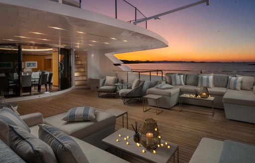 Aft deck socialising areas onboard MY Lammouche