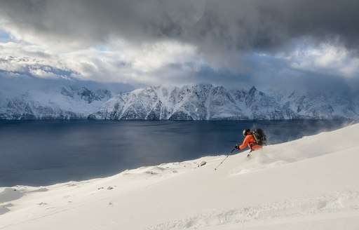 charter guest aboard sailing yacht FIREBIRD goes off-piste skiing in Norway